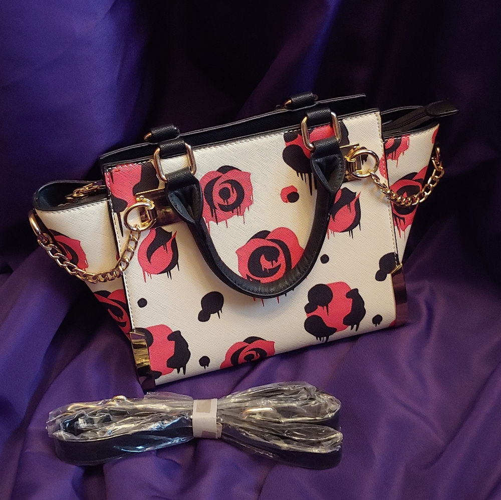 BOUTIQUE white satchel with pink roses